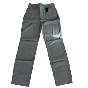 Express Women's Khaki Super High Rise Modern Straight Faux‎ Leather Pants Sz 12L